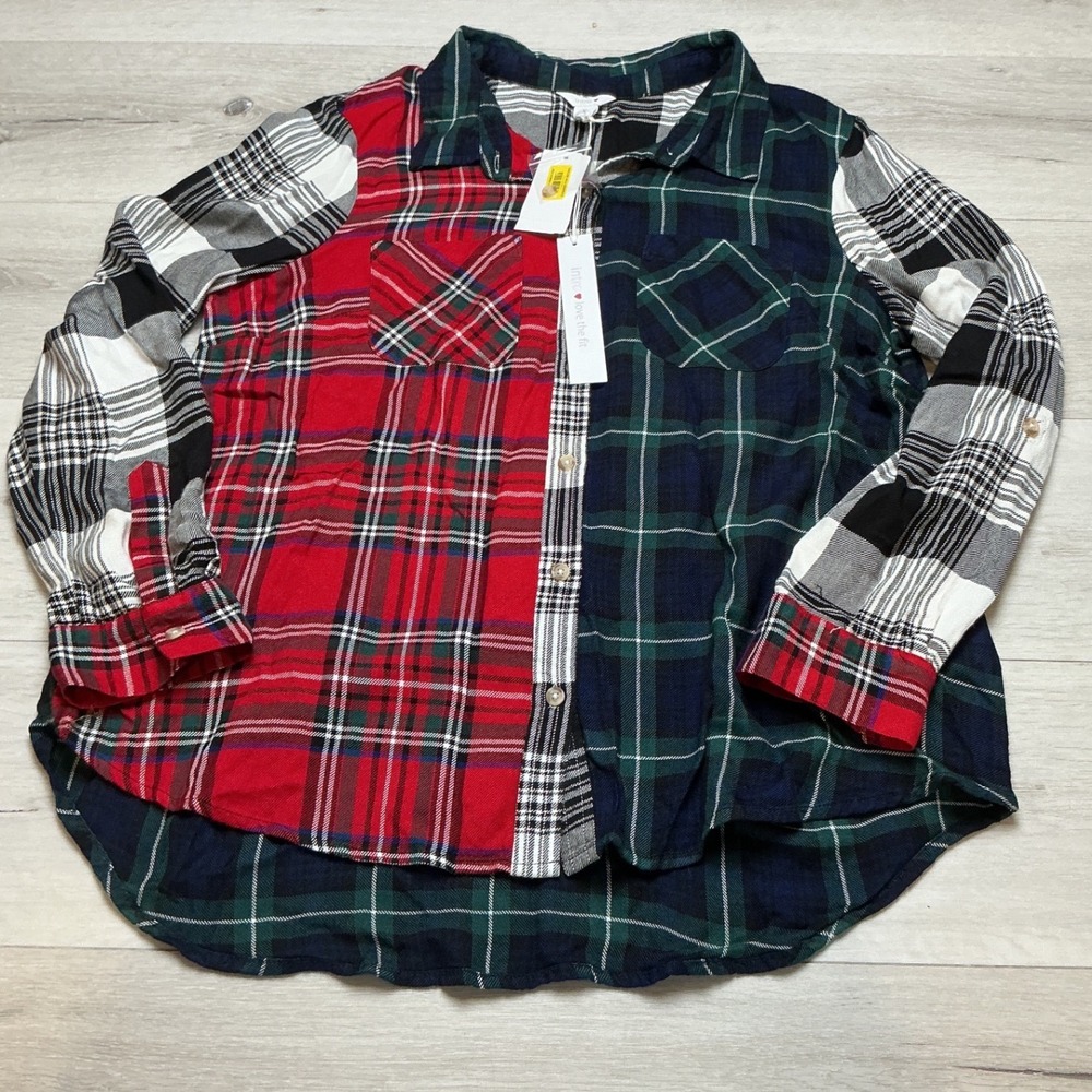Intro Patchwork Plaid Button Down Shirt Womens Large Multicolor New With Tags